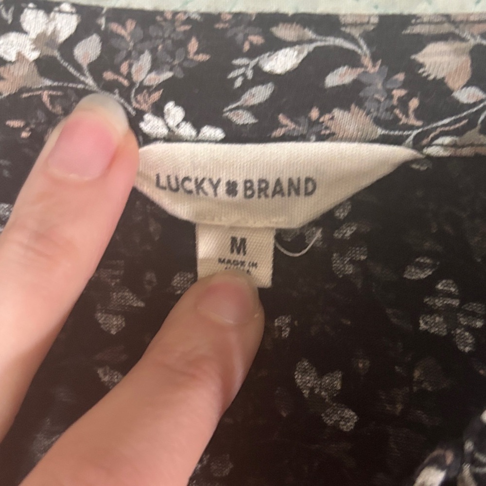 Lucky Brand Black Floral Long-Sleeve Peasant Blouse - Picture 2 of 11